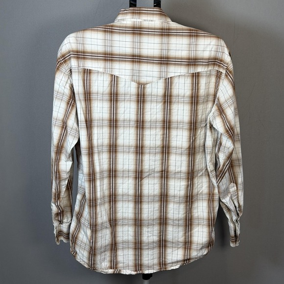 Larry Mahan Shirt Mens Large Brown Plaid Pearl Snap Western Cowboy Long Sleeve - Picture 2 of 8